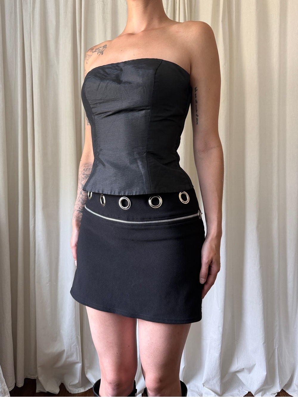 Vintage Bill Levkoff Black Strapless Bustier Top Women's Size 6 | 90s Minimalist